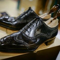Men's Black leather Brogue Punching Lace up dress Shoes