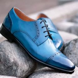 Men's Blue Leather Oxford brogue Lace up shoes
