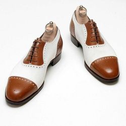 Men's Brown & White Leather Oxford Brogue shoes