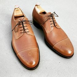 Men's Brown Grain Leather Oxford Toe Cap Lace Up shoe