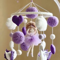 ballerina mobile crib felt mobile musical nursery mobile girl baby shower gift baby girl mobile purple mobile