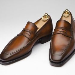 Men's Handmade Brown Leather Wing Tip Dress Shoes