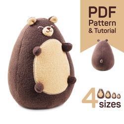 teddy bear sewing pattern: plush fat teddy bear toy pattern pdf & tutorial - stuffed animal pattern instant download