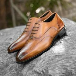 Men's brown Oxford Wing Tip Lace up Dress Shoes