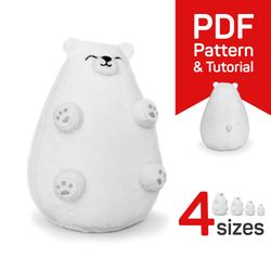 polar bear sewing pattern: plush fat polar bear toy pattern pdf & tutorial - stuffed animal pattern instant download