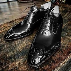 Men's Handmade Luxury Brogues Toe Black Leather Shoes, leather shoes