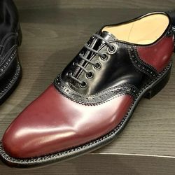 Men's Handmade Two Tone Maroon & Black Leather  Lace Up Dress Shoes
