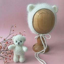 Bear set, Toy and bonnet for newborn photography props