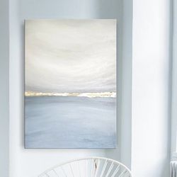 Neutral Abstract Painting Seascape Original Art Gold Leaf Painting Abstract Wall Art Blue Painting Canvas Painting
