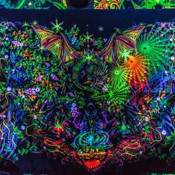 Mystical Art "Tea Master" glow UV Blacklight tapestry Wall hangings Psychedelic poster Trippy canvas Wall decor