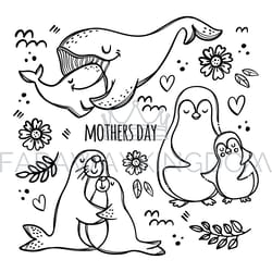 mothers day party monochrome cartoon vector illustration set