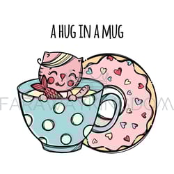 mug and doughnut cat cartoon clip art vector illustration set