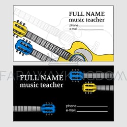 music business card guitar teacher vector illustration set
