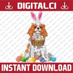 cavalier king charles spaniel easter day eggs basket bunny easter day png, happy easter day sublimation design