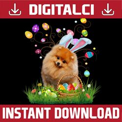 pomeranian pet dog hunting egg tree bunny easter day easter day png, happy easter day sublimation design