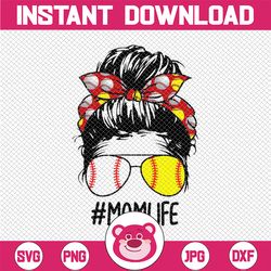 mom life softball png, baseball mothers day png, messy bun, mom life png, messy bun png
