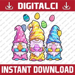 three gnome hoding eggs easter day png, happy easter day sublimation design