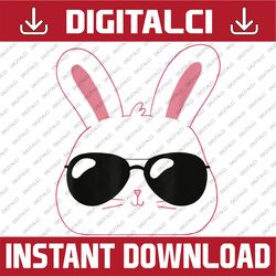 cool and cute easter bunny face with sunglasses easter day png, happy easter day sublimation design