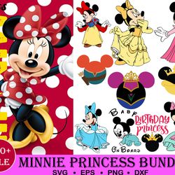 Minnie Disney Bundle Svg, Minnie Pricess Svg, Minnie Mouse Svg, Disney Svg, Png Dxf Eps Digital File