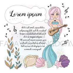 music mermaid cartoon travel cruise vector illustration set