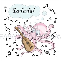 music octopus cartoon underwater vector illustration set