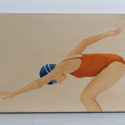 Original oil painting on stretched canvas "The Swimmer" (20*30 cm).