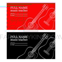 music teacher business card guitar vector illustration set