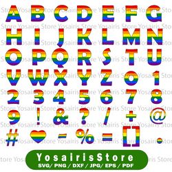 LGBT Alphabet Svg, LGBT Pride Font Svg, Gay Pride Alphabet, Rainbow Letters Svg, LGBT Wedding, Rainbow Font, Cut file,