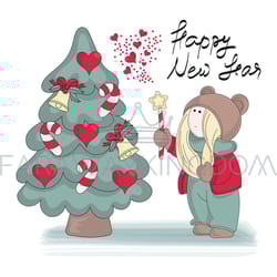 my new year merry christmas tilda doll vector illustration set