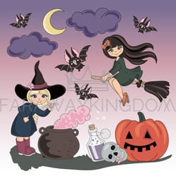 mystic halloween holiday cartoon vector illustration set