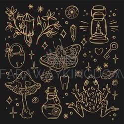 mystical symbol witchcraft cartoon vector illustration set