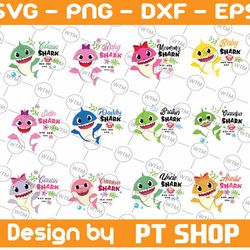 shark family doo doo doo bundle svg, baby shark svg, cricut cut files, mom dad grandpa grandma auntie