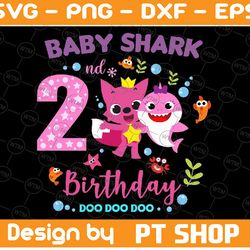 shark 2nd birthday svg, girl birthday shark svg dxf eps, girl second birthday clipart, two year old
