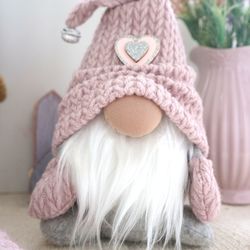 Pink gnome stuffed doll knitted cap
