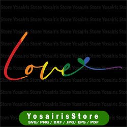 lgbt love svg. rainbow flag heart. vector cut file for cricut, silhouette, pdf png eps dxf, decal, sticker, vinyl,