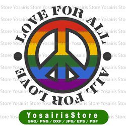 Pride svg, All For Love - Love For All, Rainbow Peace Sign, Cut Files for Cricut & Silhouette,
