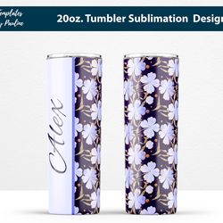 Seamless Blue Leaves Skinny Tumbler With Text - Tumbler Wrap