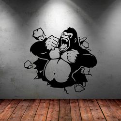 Gorilla Sticker, Ferocious Gorilla, A Wild Animal, Car Sticker Wall Sticker Vinyl Decal Mural Art Decor