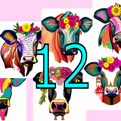 scrapbooking card set, pocket card - creative cow with flowers -1