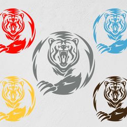Ferocious Bear, Ferocious Grizzly Beast, Wild Animal, Wall Sticker Vinyl Decal Mural Art Decor