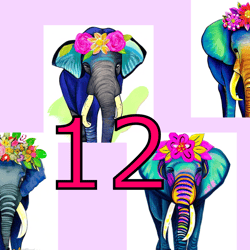 scrapbooking card set, pocket card - creative elephant with flowers -1