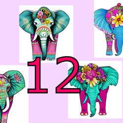 scrapbooking card set, pocket card - creative elephant with flowers -2