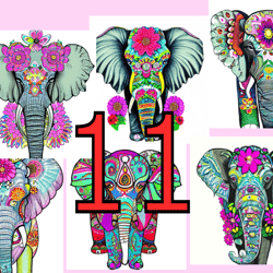 scrapbooking card set, pocket card - creative elephant with flowers -3