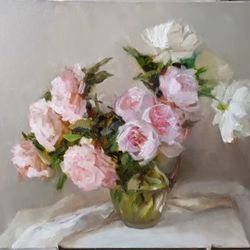 painting with pink peonies