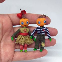 ooak dolls pumpkins girl & boy 5 cm polymer clay miniature handmade dolls