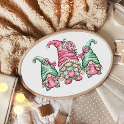 gnome family cross stitch pattern, gnome mom cross stitch, gnome daughter cross stitch, gnome son cross stitch, pdf file