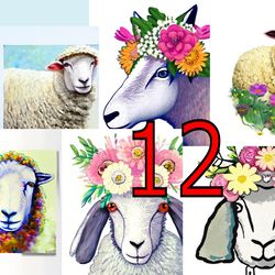 scrapbooking card set, pocket card - sheep with flowers -3