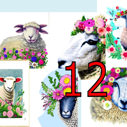 scrapbooking card set, pocket card - sheep with flowers -4