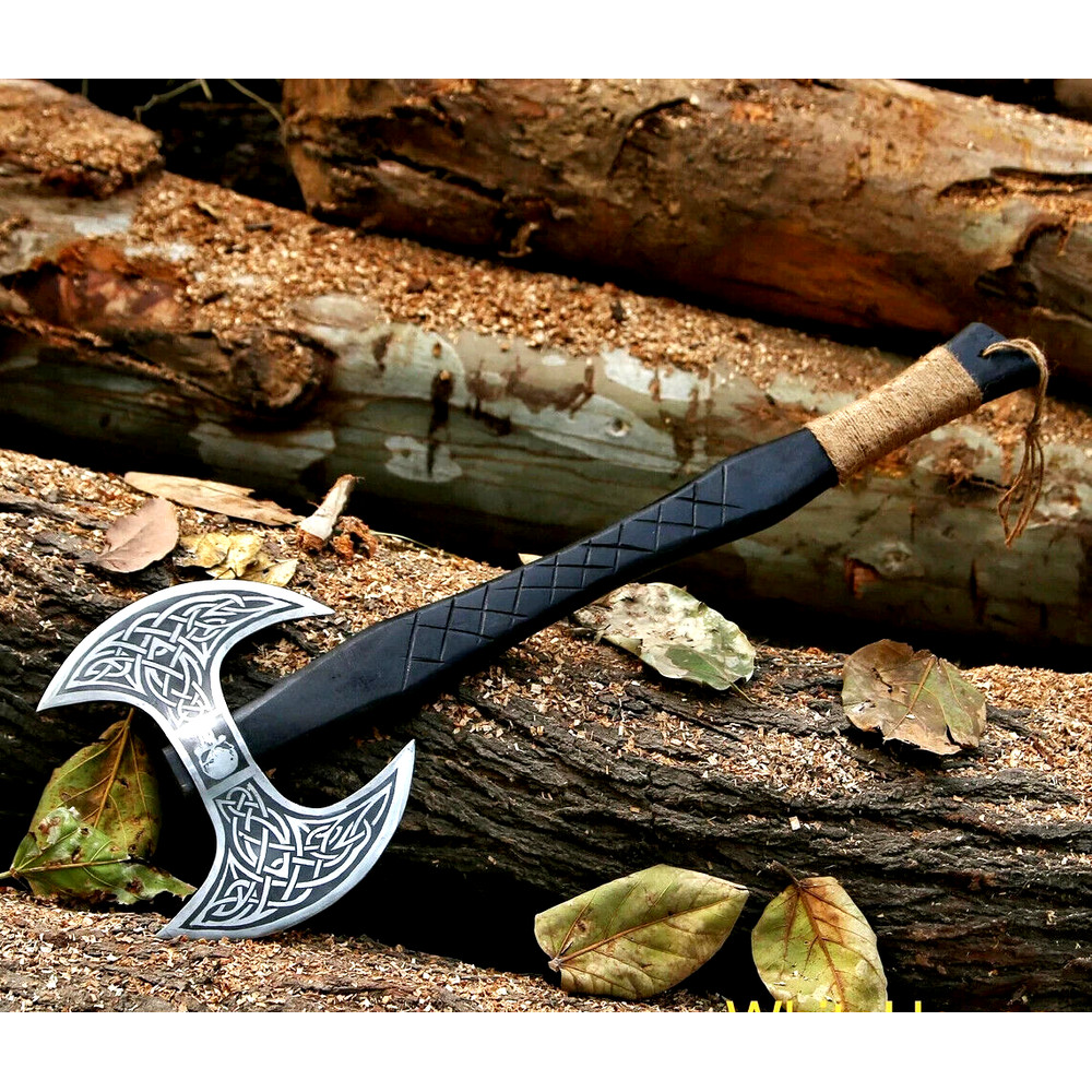 Double Blade Viking Axe Double Headed Viking Axe, Battle Axe, Hand Forged Steel.png