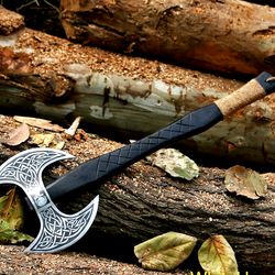 double blade viking axe double headed viking axe, battle axe, hand forged steel axe, handmade axe, custom axe